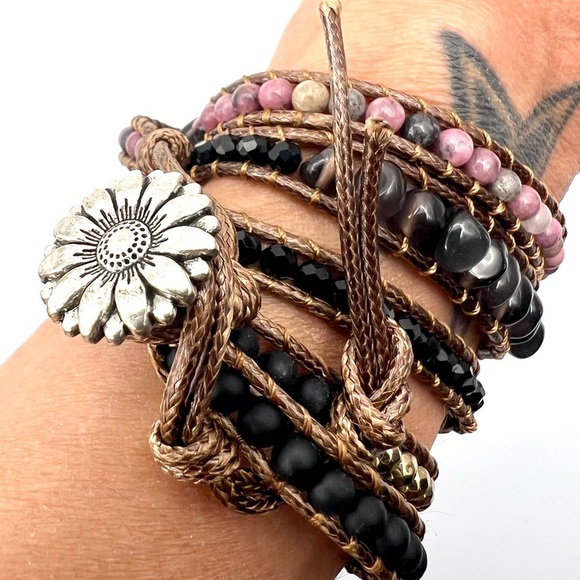 Love + Protection ONYX + Rhodonite Wrap Bracelet - Picture 5 of 11